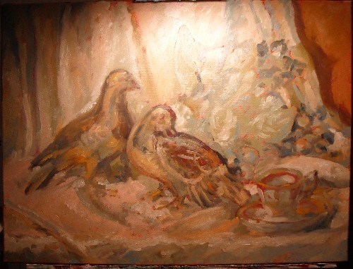 Dos Palomas step 4.  Adding more detail.  At night I work with a color-corrected lamp but as you can see, it is too hot for this type of set up.