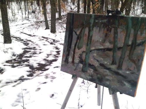 Painting in the snow.  Oil on canvas, 11x14