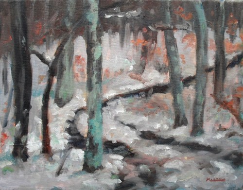 Woods in Winter, final painting, oil on canvas, 11x14