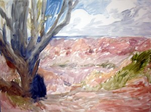 Grand Canyon - Moran Point Step 1 - initial washes on plain canvas