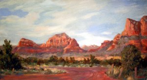 Sedona, final, oil on canvas, 15 x 27, Kit Miracle