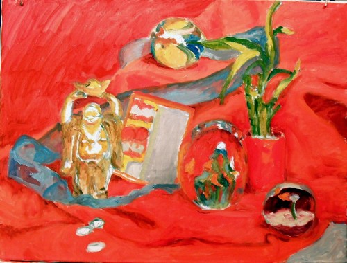 Third step, laying in base colors of the objects