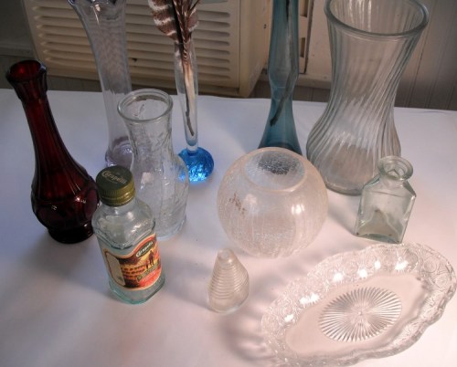 Many types of glass objects.  Some have appeared in several paintings.