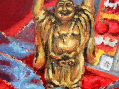 The golden Buddha is also painted very loosely.  Notice the sparkles of the ribbon, too.