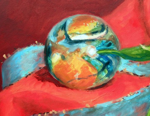 This Mediterranean glass paperweight is a mash of swirling colors.  Again, the sparkles on the blue ribbon.