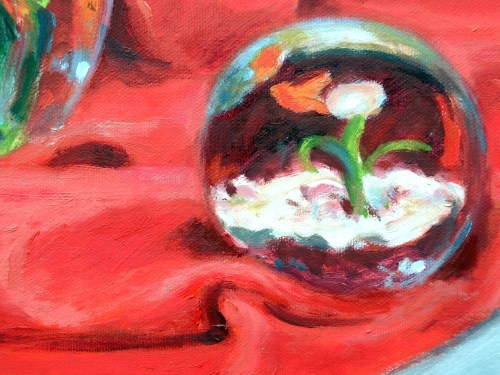 Notice the lost edges of this paperweight blending into the folds of the cloth.