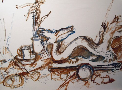 Lucky Red 2, initial drawing on the canvas