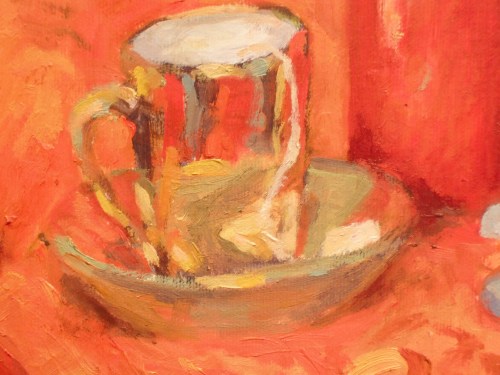 Lucky Red 2 - cup detail.  Notice how abstractly this gold cup is painted.