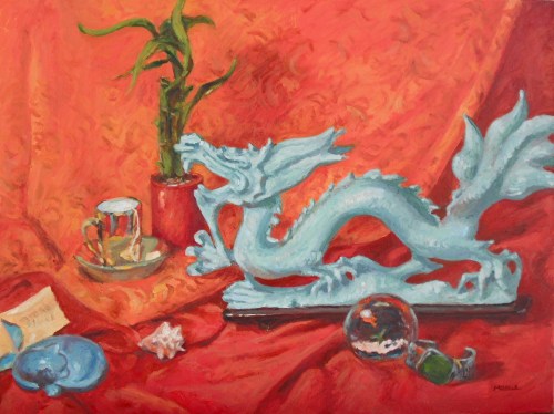 Lucky Red 2 - final.  18 x 24, oil on canvas, Kit Miracle