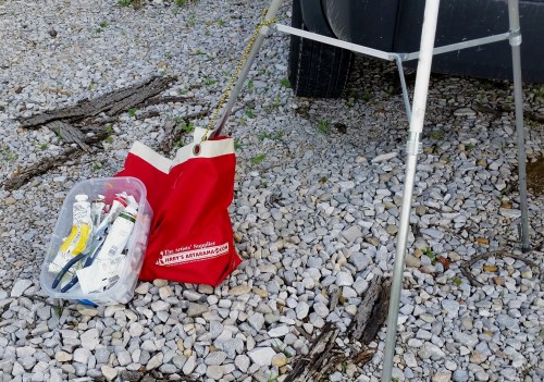 Improvised weight to hold my portable easel in the breeze.