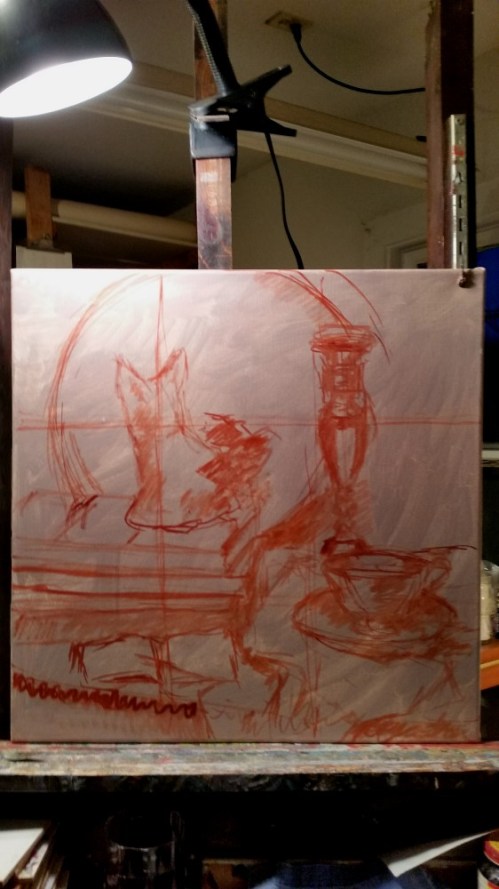 Oil sketch on primed canvas