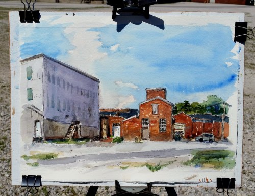 Hoosier Desk Building, Final. Watercolor / pen and ink, 11 x 14, Kit Miracle