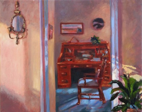 Interior with Desk, Final, oil on canvas, 16 x 20, Kit Miracle